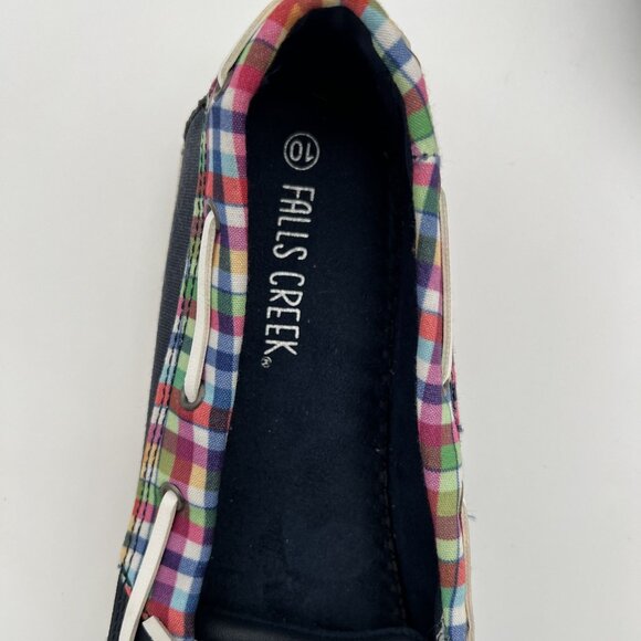Falls Creek Womens Size 10 Plaid & Navy Boat Shoes Casual Slip-On Style - Picture 6 of 6